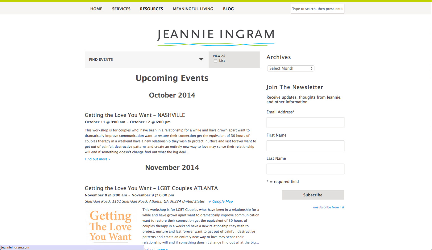 JeannieIngram.com – Events page